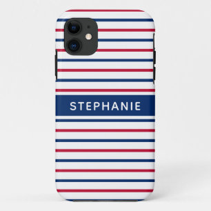 Funda Para iPhone 11 Nombre personalizado Bandas Minimalistas rojas y a