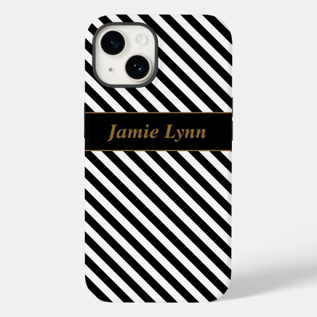 Funda De Case-Mate Para iPhone Nombre personalizado Bandas negras/blancas (Reverso )