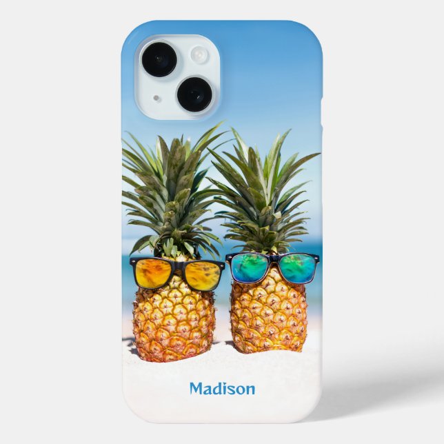 Funda De Case-Mate Para iPhone Nombre personalizado Beach Pineapples (Reverso )