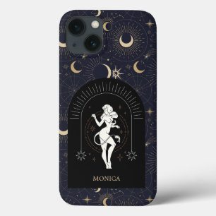 Funda Para iPhone 13 Nombre personalizado Black Mystic Zodiac Leo