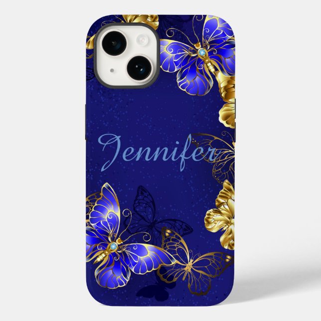 Funda De Case-Mate Para iPhone Nombre personalizado Blue Butterfly iPhone/IPad Ca (Reverso )