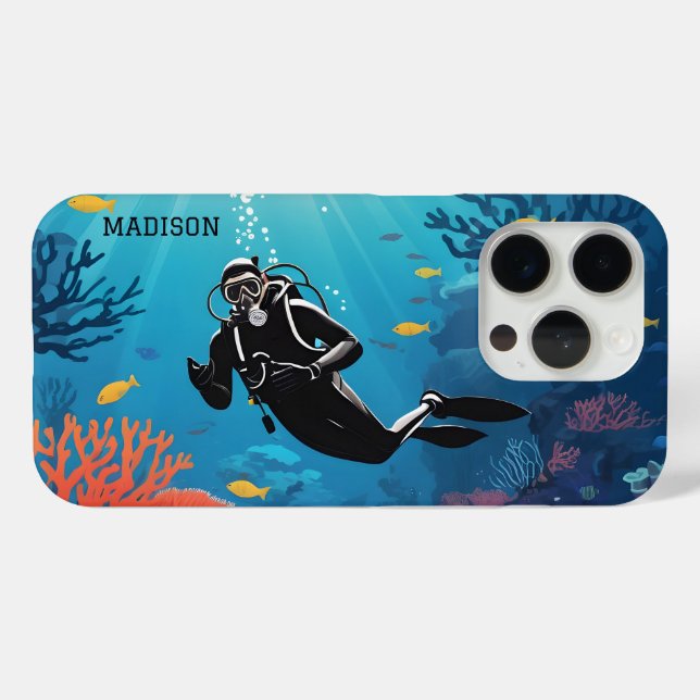 Funda De Case-Mate Para iPhone Nombre personalizado Buceador Scuba (Reverso Horizontal)