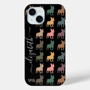 Funda Para iPhone 15 Nombre personalizado Bulldog Francés Floral Vintag