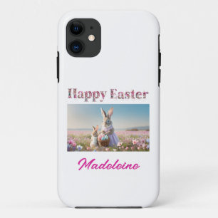 Funda Para iPhone 11 Nombre personalizado Campo conejito de Pascua de H
