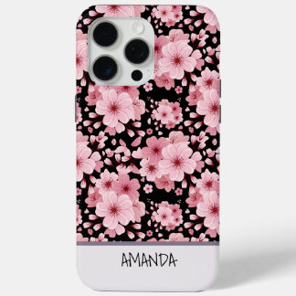 Funda Para iPhone 15 Pro Max Nombre personalizado Cerezo Blossom patrón floral