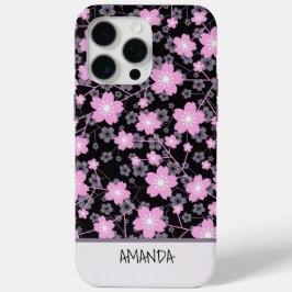 Funda Para iPhone 15 Pro Max Nombre personalizado Cerezo Blossom patrón floral 
