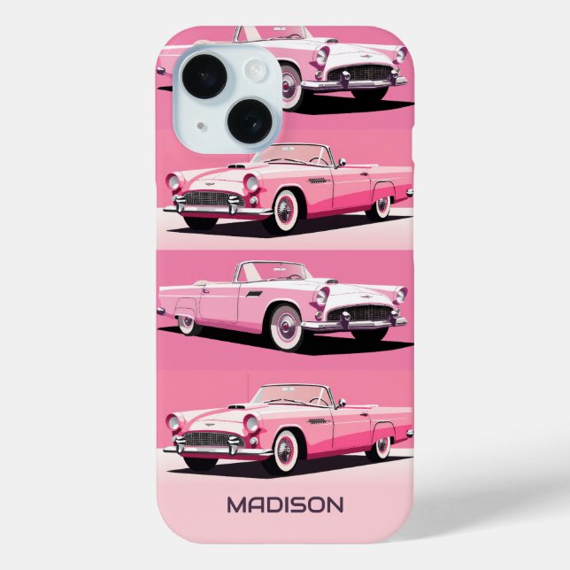 Funda De Case-Mate Para iPhone Nombre personalizado Coche clásico rosado (Reverso )