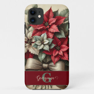 Funda Para iPhone 11 Nombre personalizado color de agua vintage Poinset