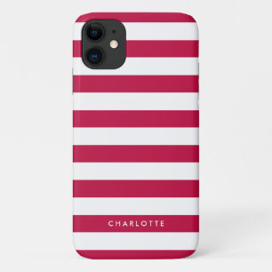 Funda Para iPhone 11 Nombre personalizado Color editable y franjas blan