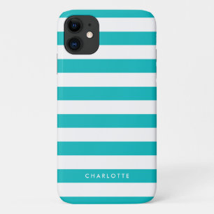 Funda Para iPhone 11 Nombre personalizado Color editable y franjas blan