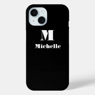 Funda Para iPhone 15 Nombre personalizado Color sólido inicial negro