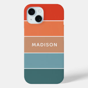 Funda Para iPhone 15 Nombre Personalizado Colorblock Tierra Colorido Mo
