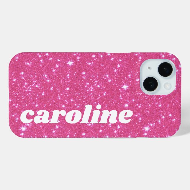 Funda De Case-Mate Para iPhone Nombre Personalizado con Brillo de Purpurina Rosa  (Reverso (Horizontal) )