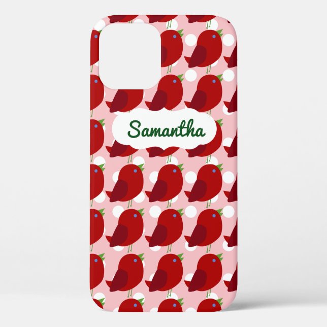 Funda De Case-Mate Para iPhone Nombre personalizado Cute Red Bird iPhone 12Funda (Reverso )