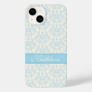 Funda Para iPhone 14 De Case-Mate Nombre personalizado damasco azul claro y crema
