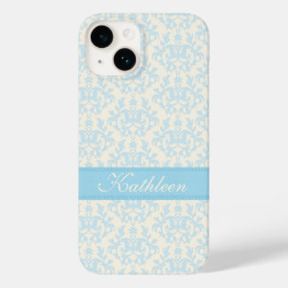 Funda Para iPhone 14 De Case-Mate Nombre personalizado damasco azul claro y crema