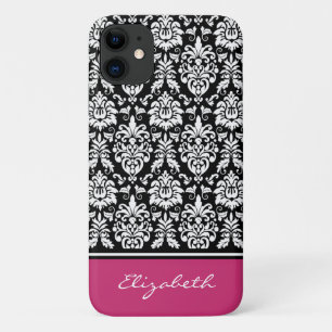 Funda Para iPhone 11 Nombre personalizado Damasco blanco rosado