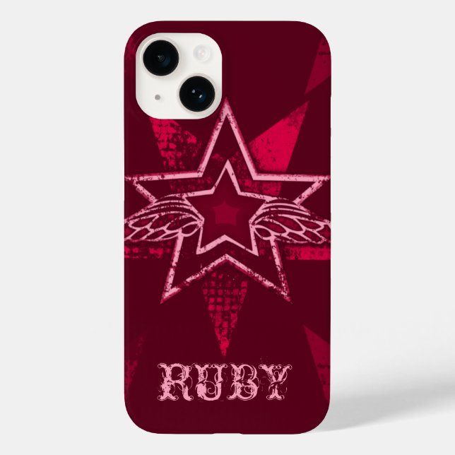 Funda De Case-Mate Para iPhone Nombre personalizado de Angel Star ruby red (Reverso )