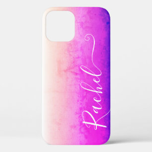 Funda Para iPhone 12 Nombre personalizado de arte acuático color rosa m
