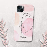 Funda Para iPhone 13 Nombre personalizado de arte de línea facial moder<br><div class="desc">Esta caja de teléfono moderna, minimalista y femenina está decorada con una original línea de dibujo de una cara sobre un fondo pastel en tonos rosa rubor. Personalizar este estuche de teléfono con tu nombre o haz que sea un monograma. Utilice la Herramienta de diseño para cambiar el tamaño, estilo...</div>