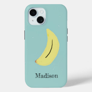 Funda Para iPhone 15 Nombre personalizado de banana pintada en azul