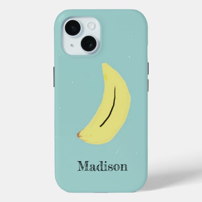 Funda De Case-Mate Para iPhone Nombre personalizado de banana pintada en azul (Reverso )