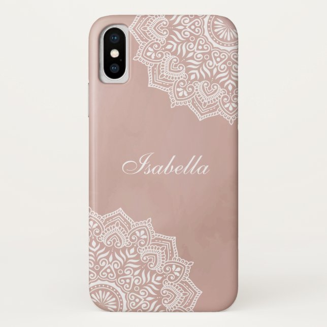 Funda De Case-Mate Para iPhone Nombre personalizado de Boho Dusty Rosa Mandala (Reverso)
