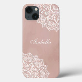 Funda Para iPhone 13 Nombre personalizado de Boho Dusty Rosa Mandala