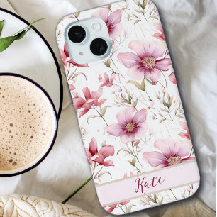 Funda Para iPhone 15 Nombre personalizado de Bonito elegante   Flores s