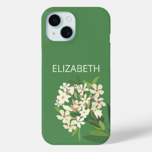 Funda Para iPhone 15 Nombre personalizado de Bouquet floral blanco
