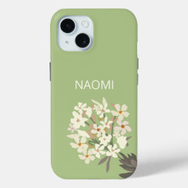Funda Para iPhone 15 Nombre personalizado de Bouquet floral blanco