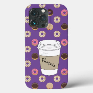 Funda Para iPhone 13 Pro Nombre personalizado de café y donuts