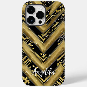 Funda Para iPhone 14 Pro Max De Case-Mate Nombre personalizado de cheurón negro y dorado