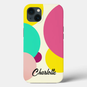 Funda Para iPhone 13 Nombre personalizado de círculos coloridos