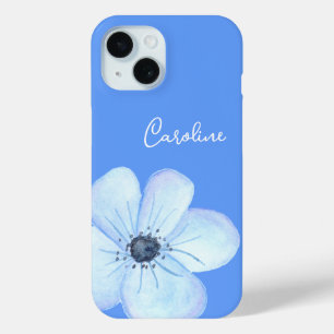 Funda Para iPhone 15 Nombre personalizado de color de agua azul románti
