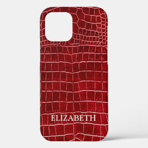 Funda Para iPhone 12 Nombre personalizado de cuero de cocodrilo burdeos