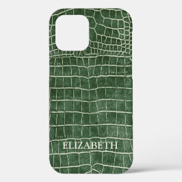 Funda Para iPhone 12 Nombre personalizado de cuero de cocodrilo verde