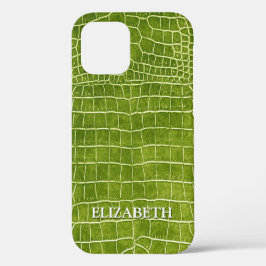 Funda Para iPhone 12 Nombre personalizado de cuero de imitación verde d