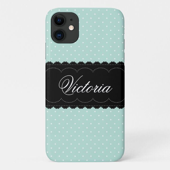 Funda De Case-Mate Para iPhone Nombre personalizado de diseño negro de puntos de  (Reverso)