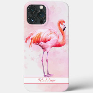 Funda Para iPhone 13 Pro Max Nombre personalizado de flamenco rosa tropical acu