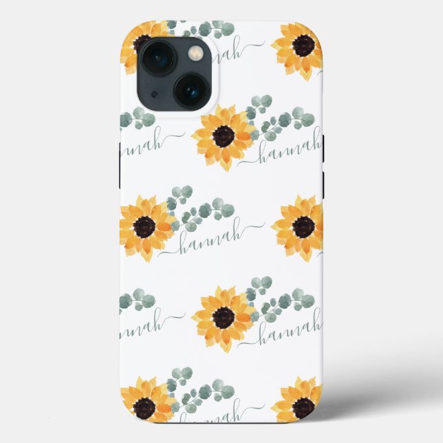 Funda De Case-Mate Para iPhone Nombre personalizado de flor de girasol (Reverso )