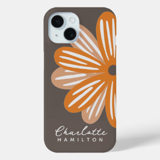 Funda Para iPhone 15 Nombre personalizado de flor naranja