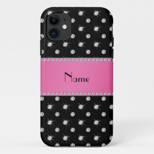 Funda Para iPhone 11 Nombre personalizado de franja rosa de diamantes n