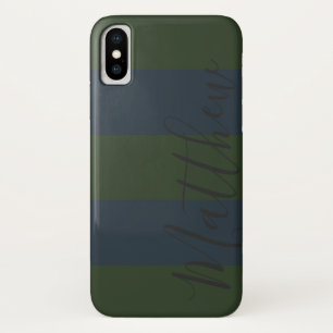 Funda Para iPhone X Nombre personalizado de franja verde azul