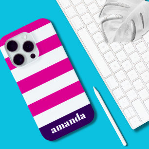 Funda Para iPhone 15 Pro Nombre personalizado de franjas blancas rosadas vi