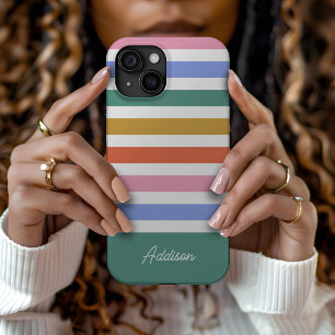 Funda Para iPhone 15 Nombre personalizado de franjas coloridas