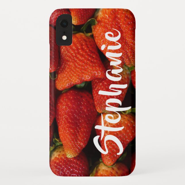 Funda De Case-Mate Para iPhone Nombre personalizado de fresas rojas (Reverso)