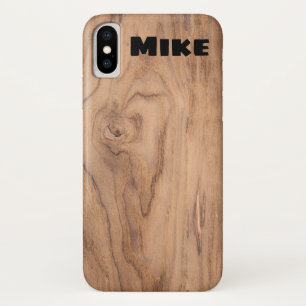 Funda Para iPhone X Nombre personalizado de grano de madera marrón cla