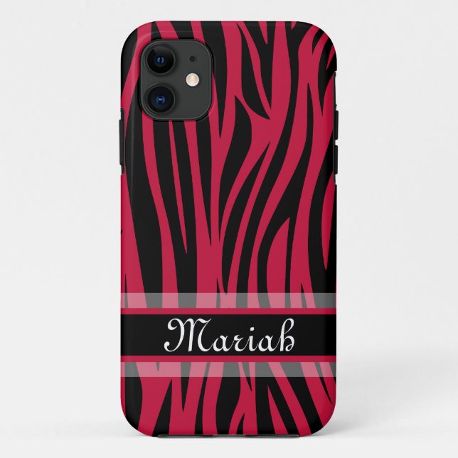 Funda De Case-Mate Para iPhone Nombre personalizado de impresión de zebra negra I (Reverso)