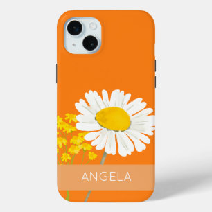 Funda Para iPhone 15 Mini Nombre personalizado de la flor de margarita blanc